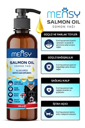 Kedi Ve Köpekler Için Somon Yağı 200ml (güçlü Tüyler, Kalp Ve Bağışıklık, Iştah Açıcı)