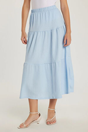 Kadın Regular Fit Pamuklu Düz Mavi Etek