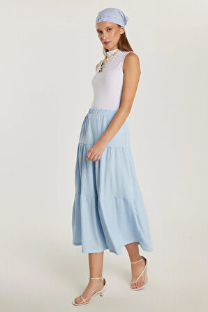 Kadın Regular Fit Pamuklu Düz Mavi Etek