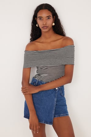 Kadın Slim Fit Dar Kesim Çizgili Straplez Bluz