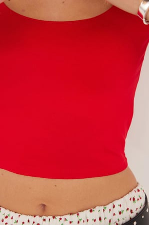 Kadın Slim Fit Dar Kesim Kısa Kollu U Yaka Kırmızı Bluz