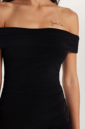 Kadın Slim Fit Dar Kesim Straplez Siyah Midi Elbise