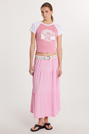 Kadın Regular Fit Pamuklu Düz Pembe Etek