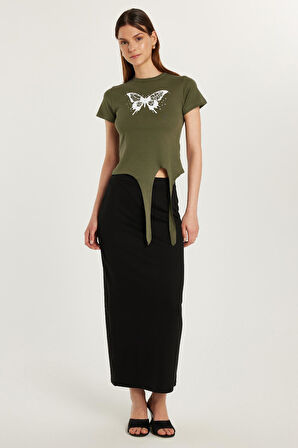 Kadın Slim Fit Dar Kesim Viskon Bilek Boy Siyah Kalem Etek