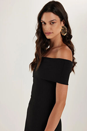 Kadın Slim Fit Dar Kesim Straplez Siyah Midi Boy Elbise