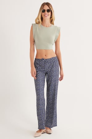 Kadın Relax Fit Rahat Kesim Beli Lastikli Bağlamalı Desenli Pantolon
