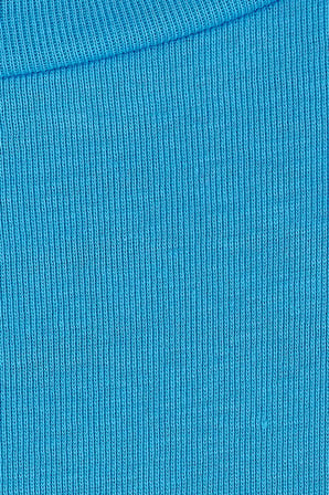 Kadın Slim Fit Pamuklu Uzun Kol Düz Bisiklet Yaka Mavi Bluz