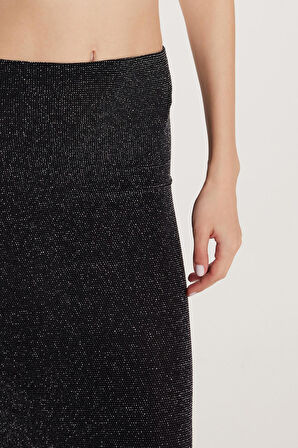 Kadın Slim Fit Simli Düz Siyah Etek