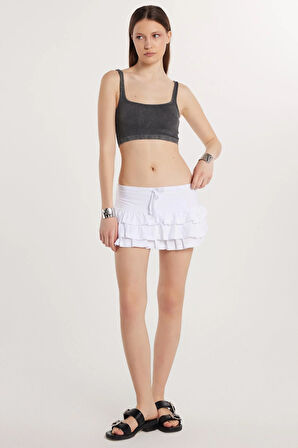 Kadın Regular Fit %100 Pamuk Düz Beyaz Etek