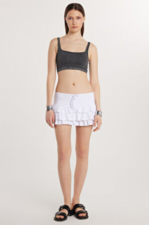 Kadın Regular Fit %100 Pamuk Düz Beyaz Etek