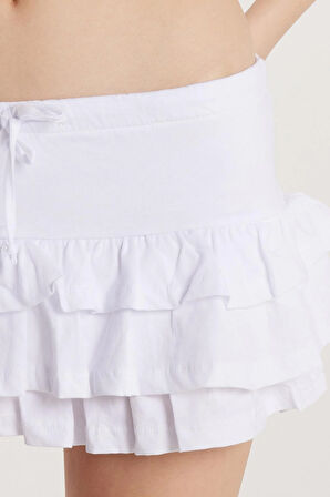 Kadın Regular Fit %100 Pamuk Düz Beyaz Etek