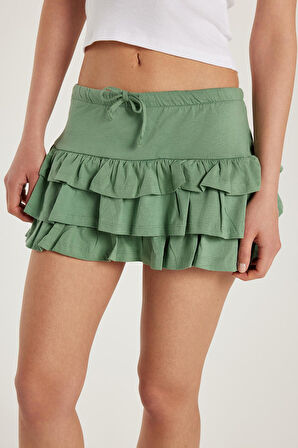 Kadın Regular Fit %100 Pamuk Düz Yeşil Etek