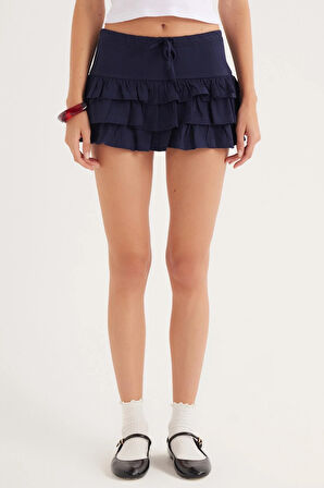 Kadın Regular Fit %100 Pamuk Düz Lacivert Etek