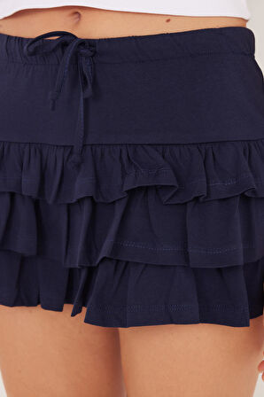 Kadın Regular Fit %100 Pamuk Düz Lacivert Etek