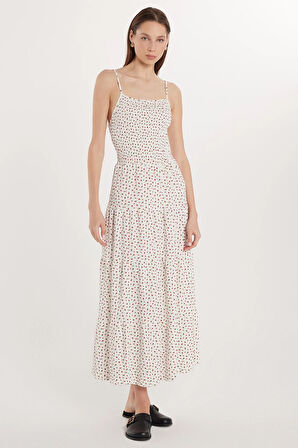 Kadın Slim Fit Dar Kesim İnce Askılı Büzgülü Kare Yaka Elbise