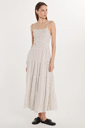 Kadın Slim Fit Dar Kesim İnce Askılı Büzgülü Kare Yaka Elbise