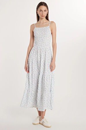 Kadın Slim Fit Dar Kesim İnce Askılı Büzgülü Kare Yaka Elbise