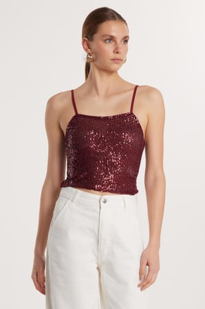 Kadın Slim Fit Dar Kesim Bordo Sıfır Kol U Yaka Bluz