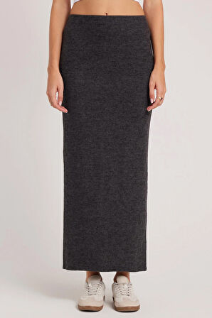 Kadın Slim Fit Dar Kesim Yırtmaçlı Antrasit Etek