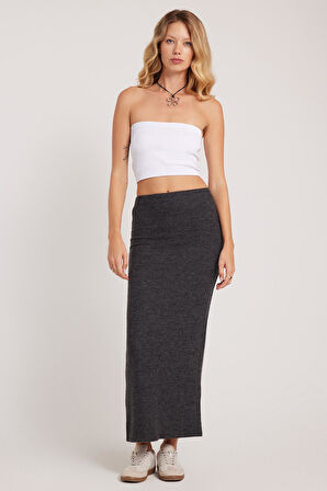 Kadın Slim Fit Dar Kesim Yırtmaçlı Antrasit Etek