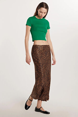 Kadın Standart Fit Lastikli Baskılı Etek