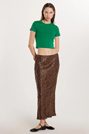 Kadın Standart Fit Lastikli Baskılı Etek