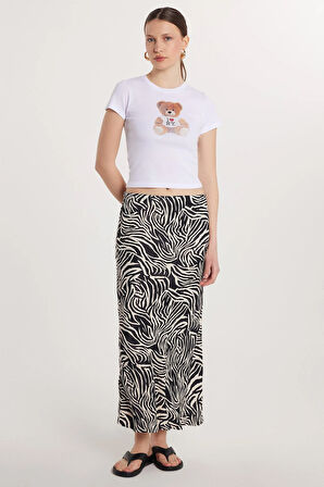 Kadın Standart Fit Lastikli Bel Desenli Etek