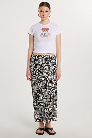 Kadın Standart Fit Lastikli Bel Desenli Etek