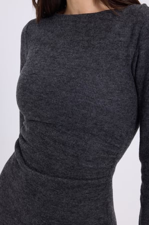Kadın Slim Fit Dar Kesim Bisiklet Yaka Antrasit Elbise