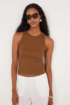 Kadın Slim Fit Halter Yaka Modal Kumaş Kahverengi Body Atlet