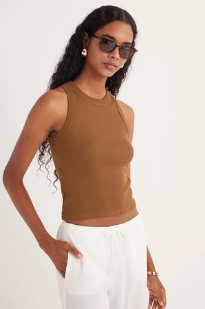 Kadın Slim Fit Halter Yaka Modal Kumaş Kahverengi Body Atlet