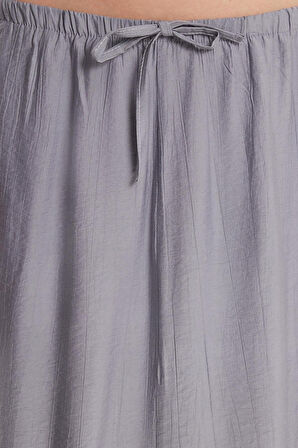 Kadın Standar Fit Beli Lastikli Bağlamalı Gri Etek