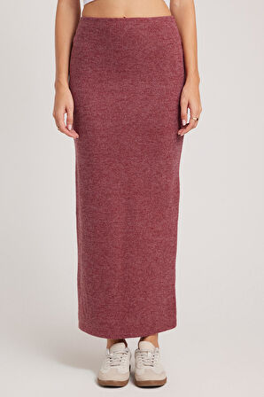 Kadın Slim Fit Dar Kesim Yırtmaçlı Bordo Etek