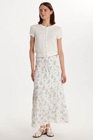 Kadın Standart Fit Bağlamalı Baskılı Viskon Etek