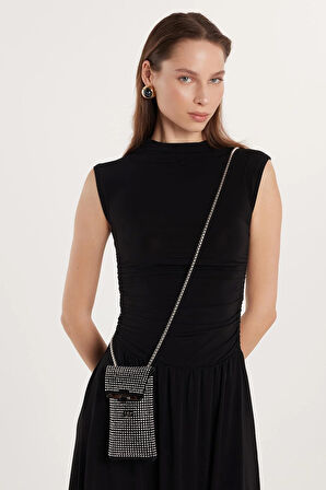 Kadın Slim Fit Dar Kesim Siyah Kolsuz Bisiklet Yaka Midi Boy Elbise