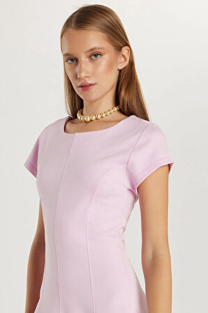 Kadın Standart Fit Kısa Kollu U Yaka Pembe Elbise