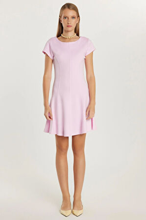 Kadın Standart Fit Kısa Kollu U Yaka Pembe Elbise
