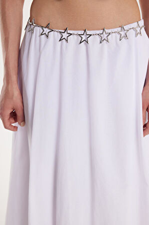 Kadın Standart Fit  Beli Lastikli Pileli Beyaz Etek