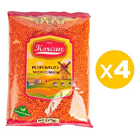 Korcan Kırmızı Mercimek 1 kg x 4 Adet