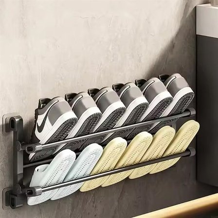 Sunup SN-30748 Siyah Duvara Monte 65 Cm Çok Amaçlı Pratik Terlik Ayakkabı Ve Havlu Düzenleyici