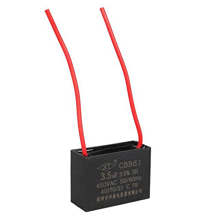 3.5UF 450VAC Siyah 10Cm Kablolu Kare Tip Kutupsuz Kondansatör