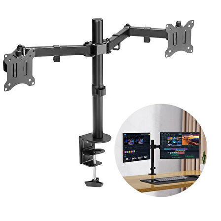 Powermaster PM-052 13-27'' Mekanik Çift Kol LCD-LED Gaming Monitör Tutucu Masa Stand Askı Aparatı