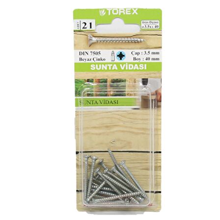 Torex Sunta Vidası 3.5.x40 Dın 7505 (1 Paket: 21 adet)