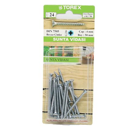 Torex Sunta Vidası 4x50 Dın 7505 (1 Paket: 15 adet)