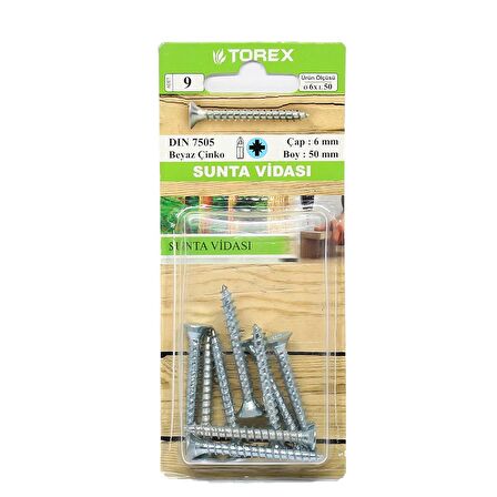 Torex Sunta Vidası 6x50 Dın 7505 (1 Paket: 9 adet)