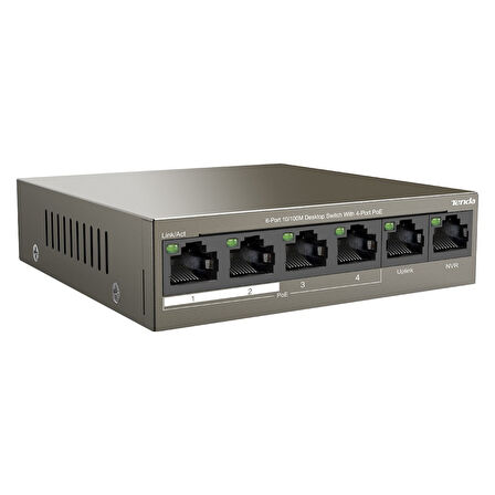 Tenda TEF1106P 2 x Uplink + 4 Port Poe Ethernet Switch 63 Watt 