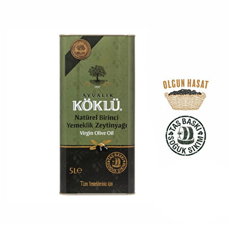 Taş Baskı Soğuk Sıkım Naturel Birinci Yemeklik Ayvalık Zeytinyağı 5 lt Teneke