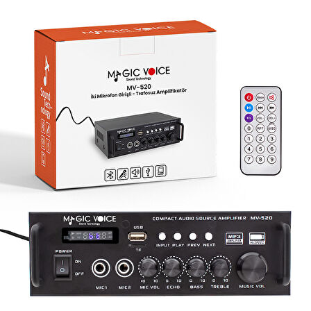 Magicvoice MV-520 15 Watt Usb Sd Bluetooth 1 Mikrofonlu Girişli Trafosuz Anfi Okul Cami Mağaza Tipi Amfi