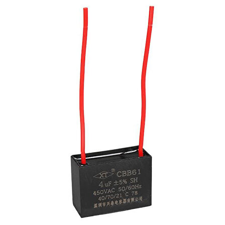 4UF 450VAC Siyah 10Cm Kablolu Kare Tip Kutupsuz Kondansatör