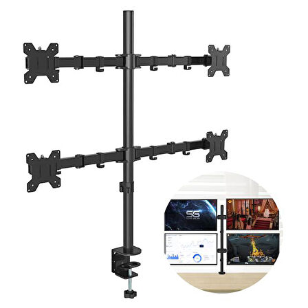 Powermaster PM-054 13-27'' Dörtlü (Quad) Mekanik LCD-LED Gaming Monitör Tutucu Masa Stand Askı Aparatı